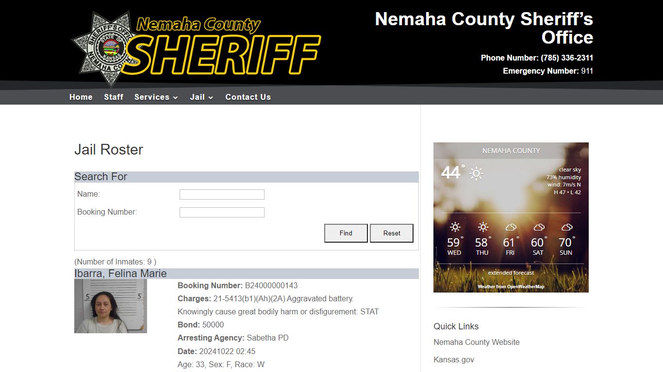 Jail Roster | Nemaha County Sheriff's Office