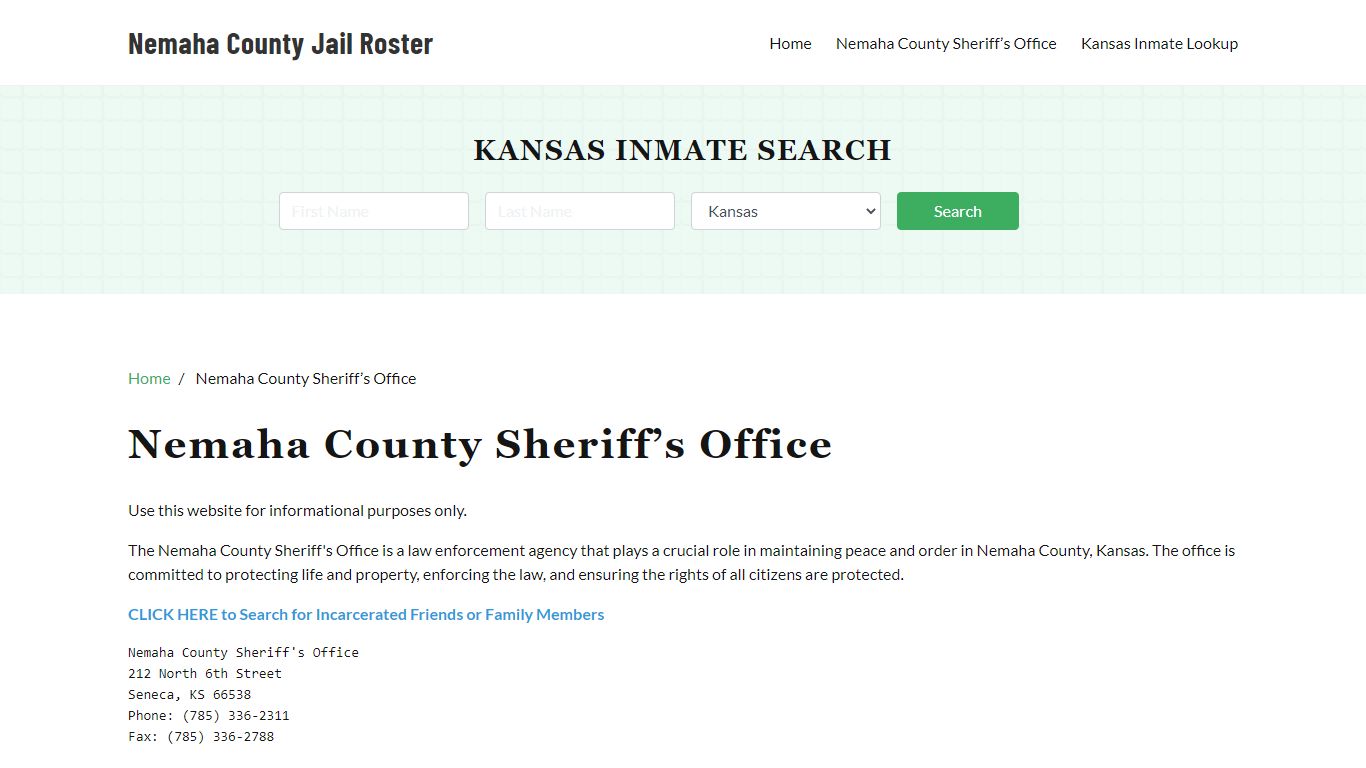 Nemaha County Sheriff Office, KS, Arrest Warrants Search