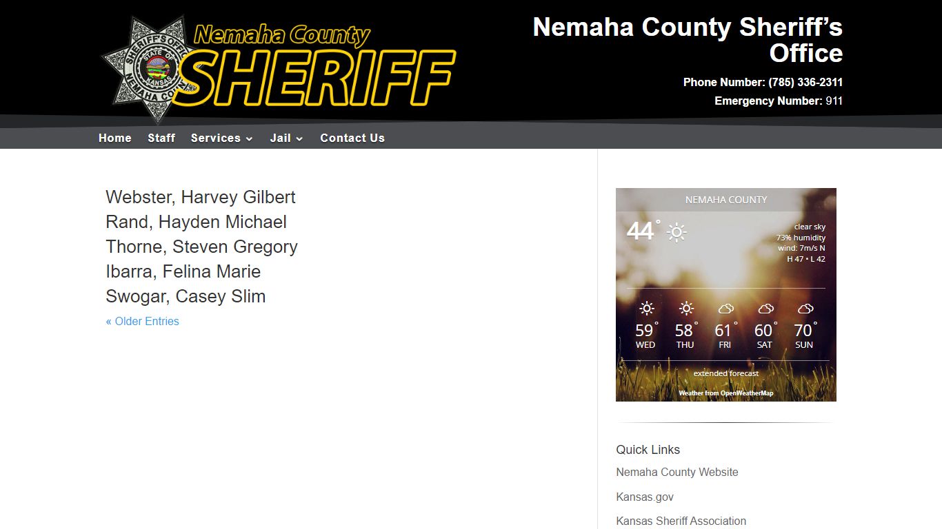 inmates | Nemaha County Sheriff's Office